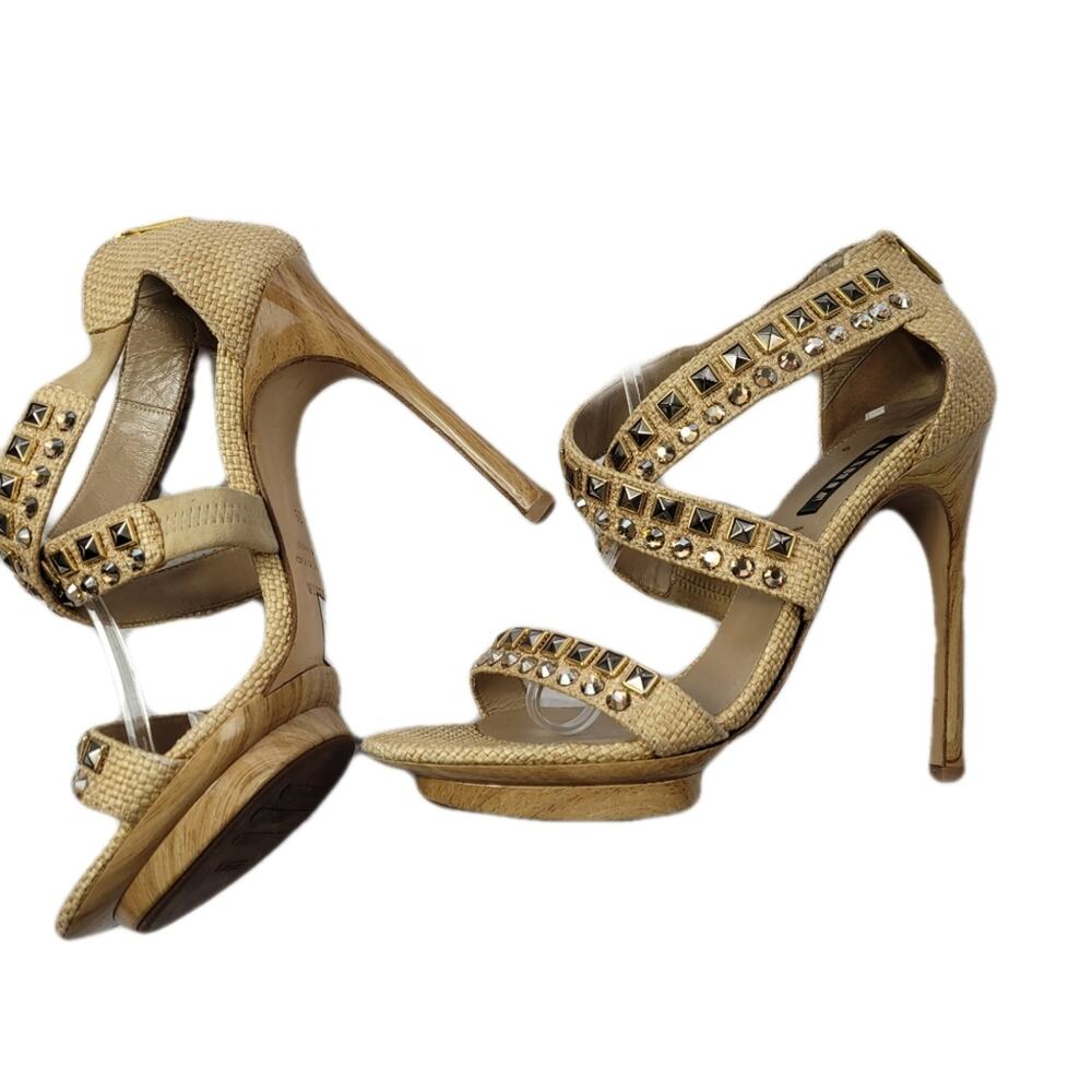 Le Silla Crystal Embellished Cross Strap Woven Heels size 39